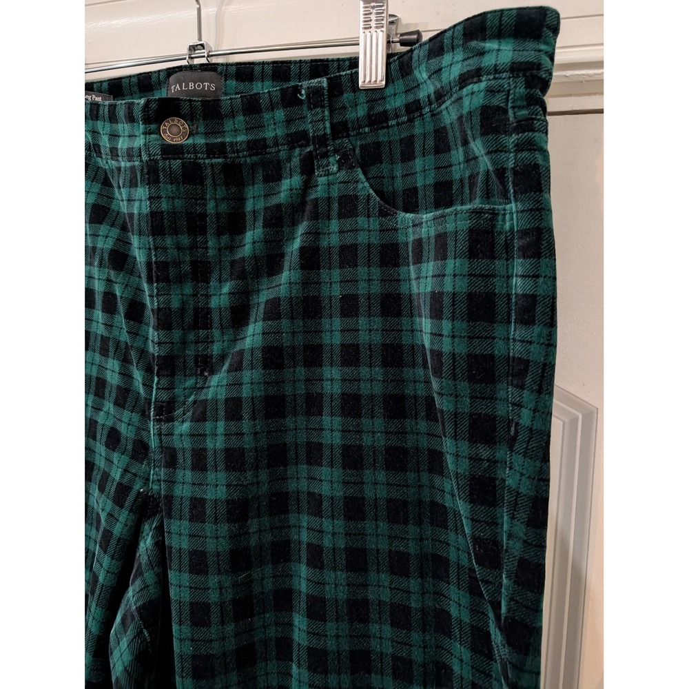 Talbots Green Buffalo Plaid Velveteen Straight Leg Pants Womens 16‎ festive - Picture 2 of 6